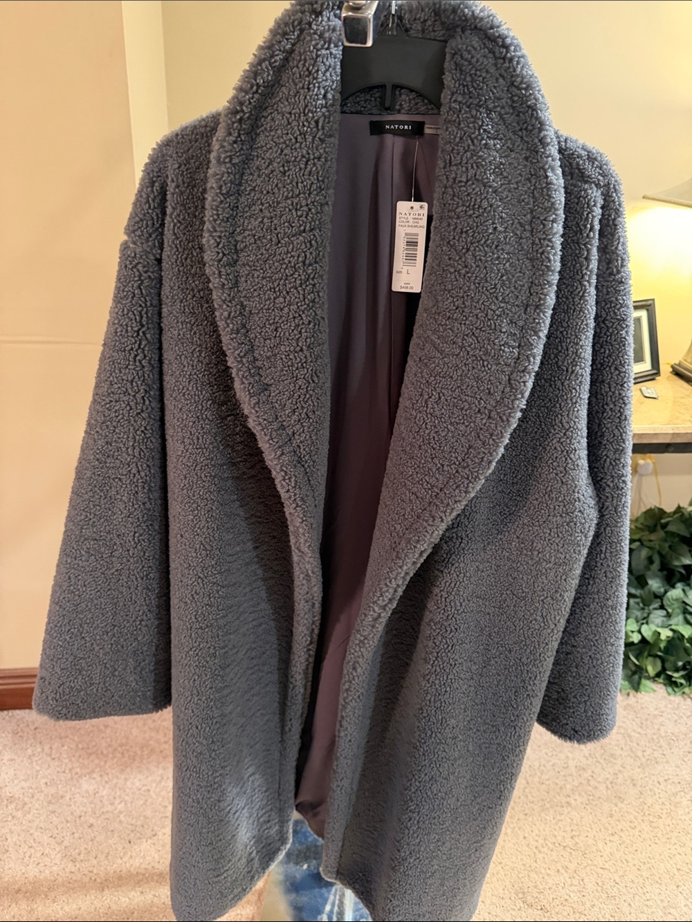 Natori Women's Gray Teddy Coat - Plush Shawl Collar Jacket